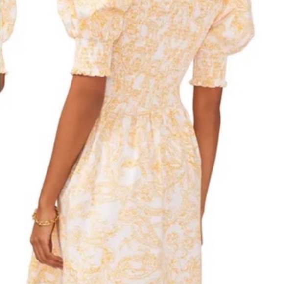 1 State puff sleeve yellow smocked dress S - Picture 3 of 10